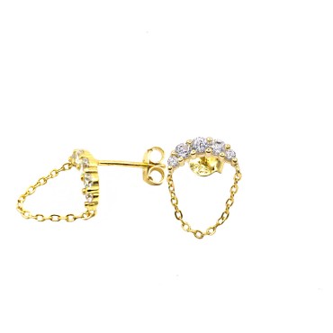 Orecchini ad arco con zirconi bianchi e catena pendente placcato oro giallo in argento 925