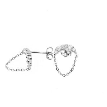 Orecchini ad arco con zirconi bianchi e catena pendente placcato oro bianco in argento 925