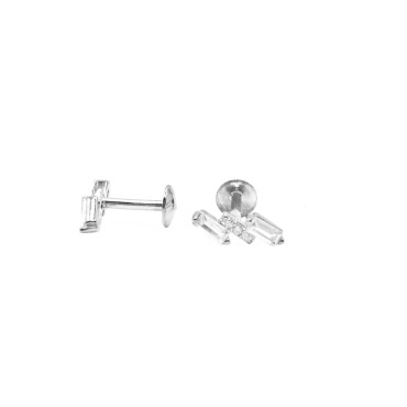 Orecchini a lobo piercing con baguette e zirconi bianchi placcati oro bianco in argento 925