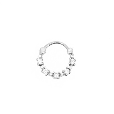 Orecchini a cerchio daith con zirconi bianchi chiusura a scattino placcati oro bianco in argento 925