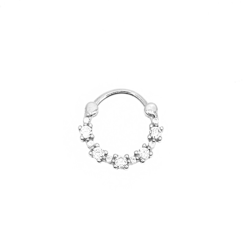 Orecchini a cerchio daith con zirconi bianchi chiusura a scattino placcati oro bianco in argento 925