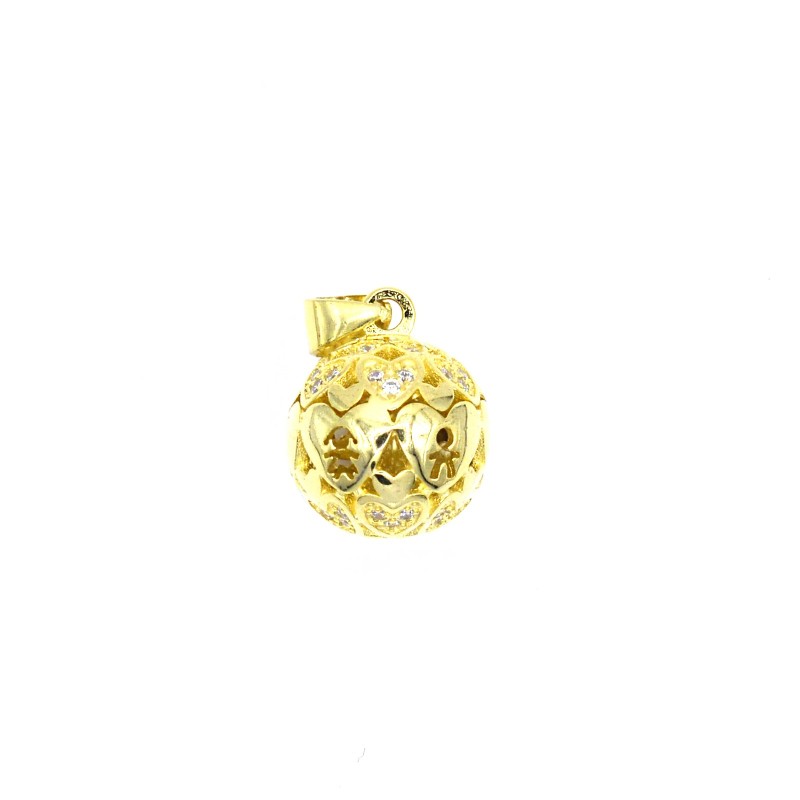 Ciondolo chiamangeli con cuori zirconati bianchi e cuori traforo bimbi placcato oro giallo in argento 925
