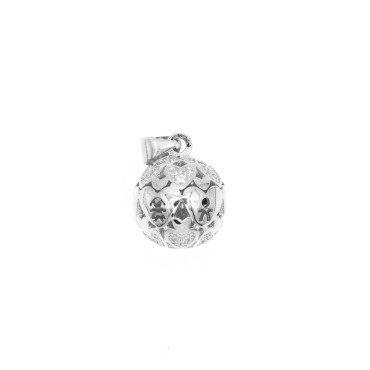 Ciondolo chiamangeli con cuori zirconati bianchi e cuori traforo bimbi placcato oro bianco in argento 925