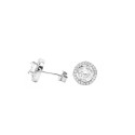 Orecchini al lobo tondi con punto luce in cornice di zirconi bianchi placcato oro bianco in argento 925