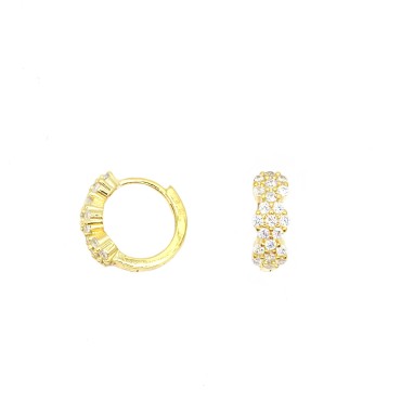 Orecchini a cerchio con chiusura a scattino con fiori tondi zirconati bianchi placcato oro giallo in argento 925