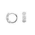 Orecchini a cerchio con chiusura a scattino con fiori tondi zirconati bianchi placcato oro bianco in argento 925