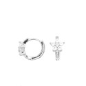 Orecchini micro cerchio con fiore centrale zirconato bianco placcato oro bianco in argento 925