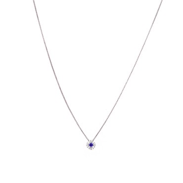 Collana veneziana con zircone centrale blu in cornice di zirconi bianchi placcato oro bianco in argento 925