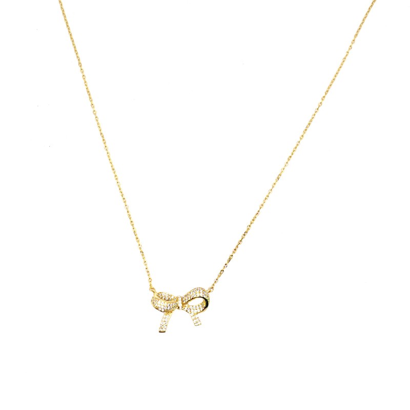 Collana maglia forzatine con fiocco zirconato bianco placcato oro giallo in argento 925