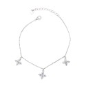 Bracciale maglia forzatina con 3fiori pendenti zirconati bianchi placcato oro bianco in argento 925