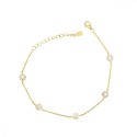 Bracciale maglia forzatina con 5 fiori tondi zirconati bianchi placcato oro giallo in argento 925