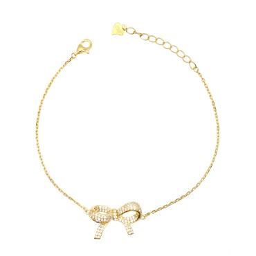 Bracciale maglia forzatina con fiocco zirconato bianco placcato oro giallo in argento925