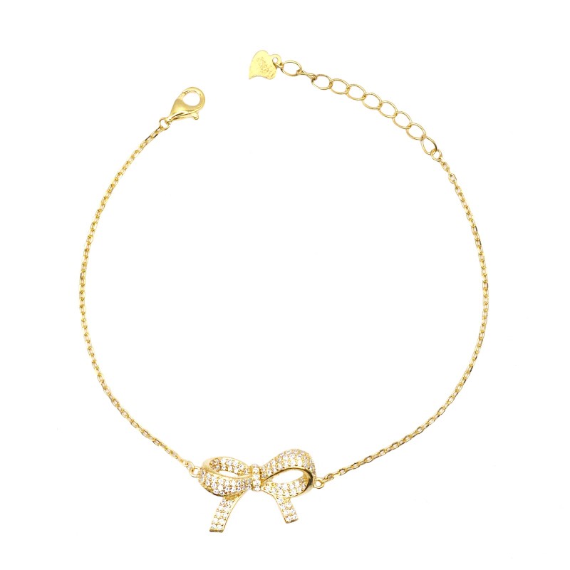 Bracciale maglia forzatina con fiocco zirconato bianco placcato oro giallo in argento925