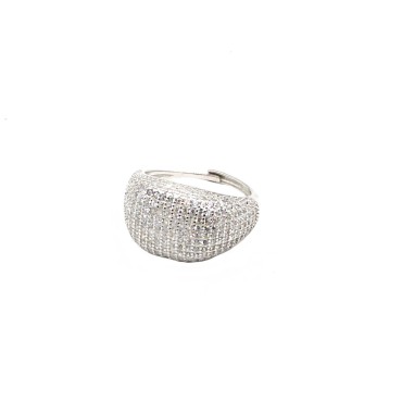 Anello mignolo regolabile a scudo quadrato zirconato bianco placcato oro bianco in argento 925