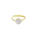 Anello regolabile zircone tondo bianco in cornice di zirconi bianchi placcato oro giallo argento 925