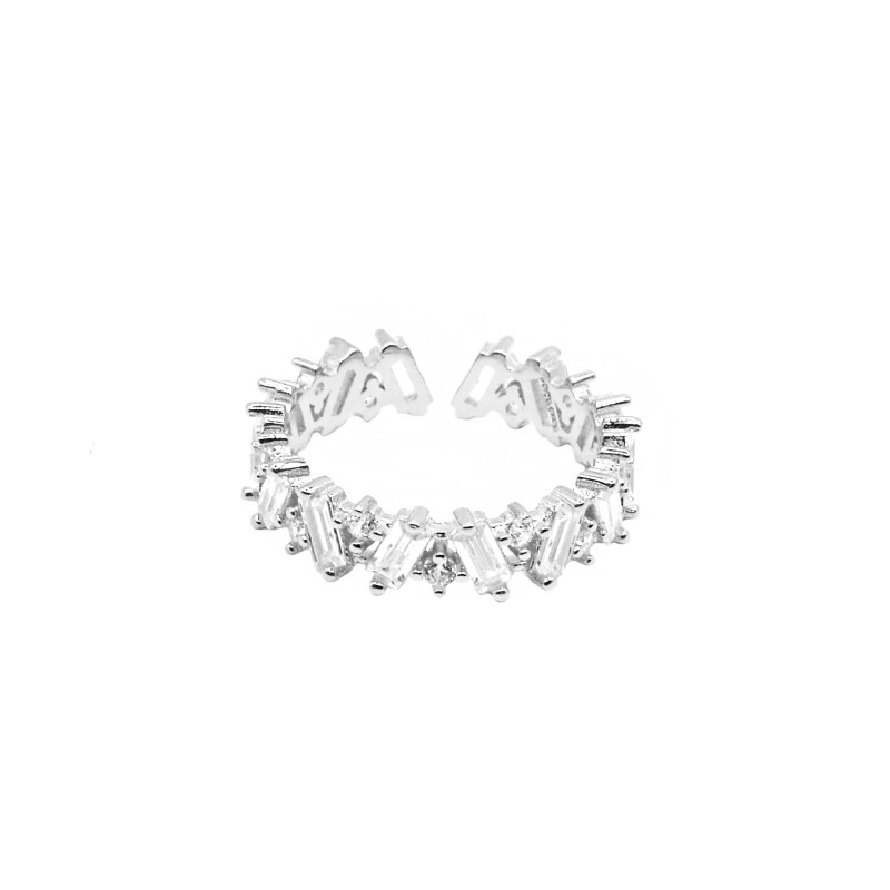Anello regolabile veraretta con zirconi bianchi e baguette placcato oro bianco in argento 925