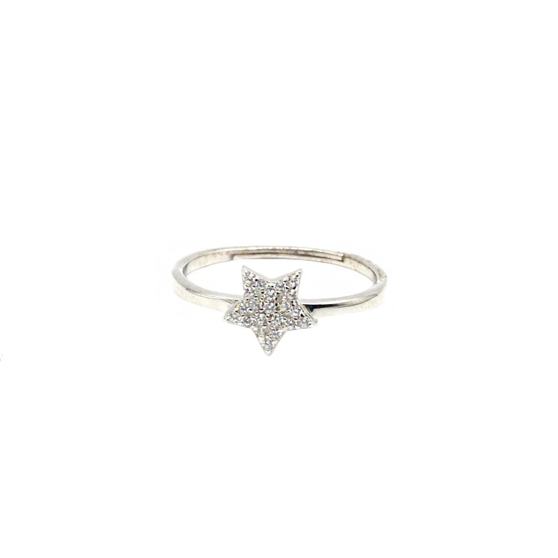 Anello regolabile con stella zirconata bianca placcato oro bianco in argento 925