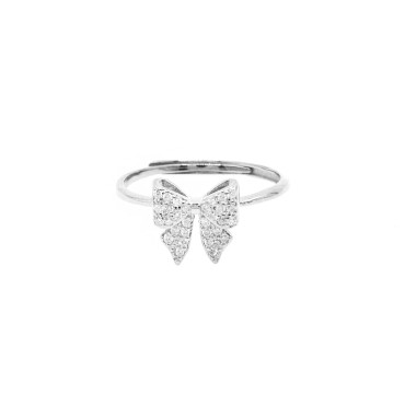 Anello regolabile con fiocco zirconato bianco placcato oro bianco in argento 925