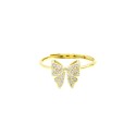 Anello regolabile con fiocco zirconato bianco placcato oro giallo in argento 925