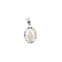 Ciondolo medaglia miracolosa con madonna in cornice di zirconi multicolor placcato oro bianco  in argento 925
