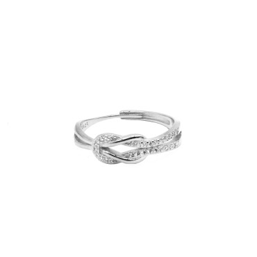 Anello regolabile nodo centrale a pavé di zirconi bianchi placcato oro bianco in argento 925