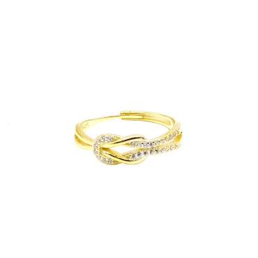 Anello regolabile nodo centrale a pavé di zirconi bianchi placcato oro giallo in argento 925
