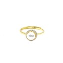 Anello regolabile con perla in cornice di zirconi bianchi placcato in oro giallo in argento 925