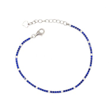 Bracciale tennis con 5 zirconi blu e 1 bianco da 1,5 mm placcato oro bianco in argento 925