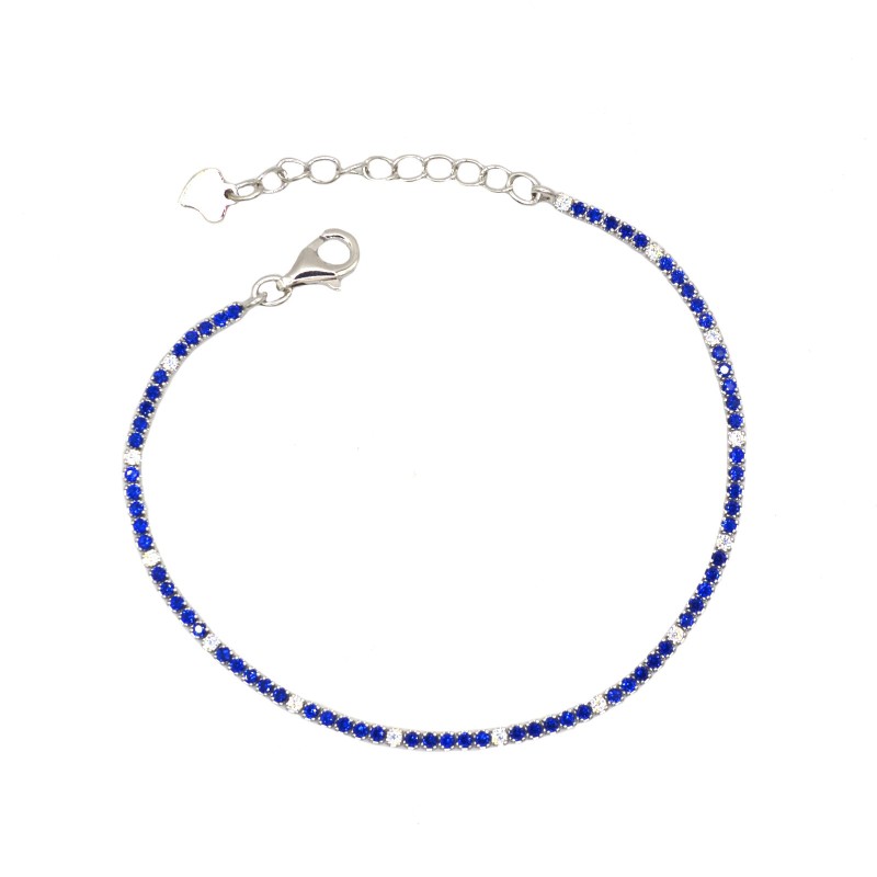 Bracciale tennis con 5 zirconi blu e 1 bianco da 1,5 mm placcato oro bianco in argento 925