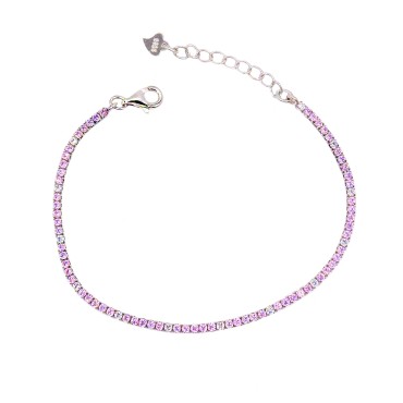 Bracciale tennis con 5 zirconi rosa e 1 bianco da 1,5 mm placcato oro bianco in argento 925