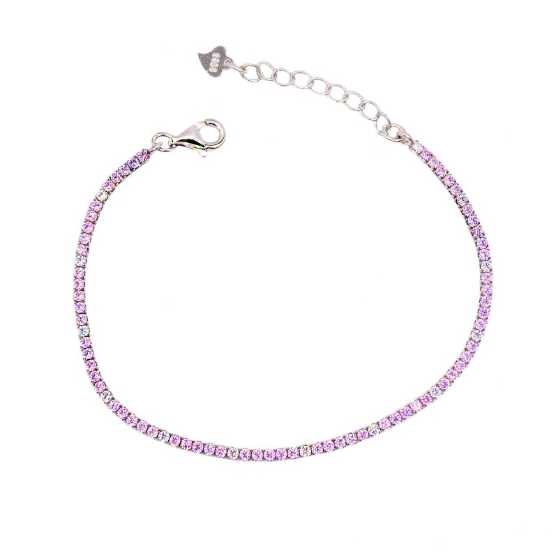 Bracciale tennis con 5 zirconi rosa e 1 bianco da 1,5 mm placcato oro bianco in argento 925