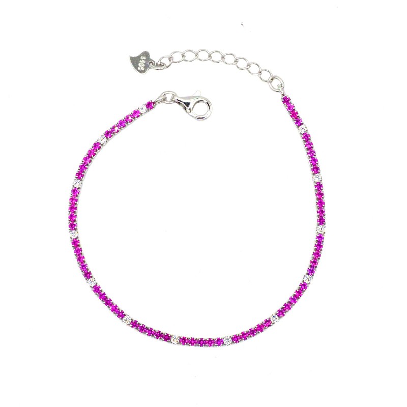 Bracciale tennis con 5 zirconi rubino e 1 bianco da 1,5 mm placcato oro bianco in argento 925