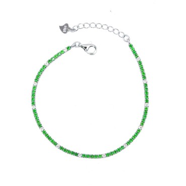 Bracciale tennis con 5 zirconi verdi e 1 bianco da 1,5 mm placcato oro bianco in argento 925