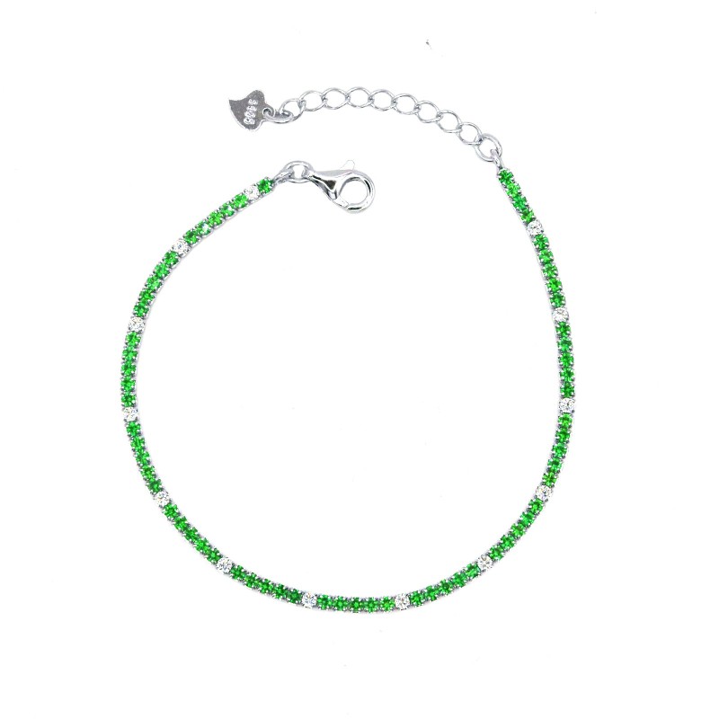 Bracciale tennis con 5 zirconi verdi e 1 bianco da 1,5 mm placcato oro bianco in argento 925