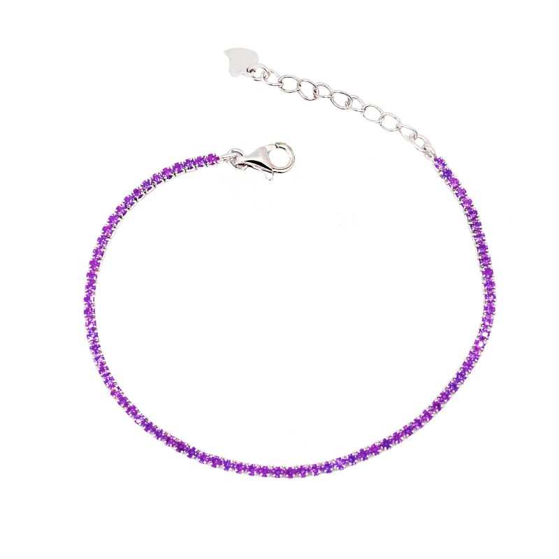 Bracciale tennis con zirconi lilla da 1,5 mm placcato oro bianco in argento 925