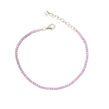Bracciale tennis con zirconi rosa da 1,5 mm placcato oro bianco in argento 925