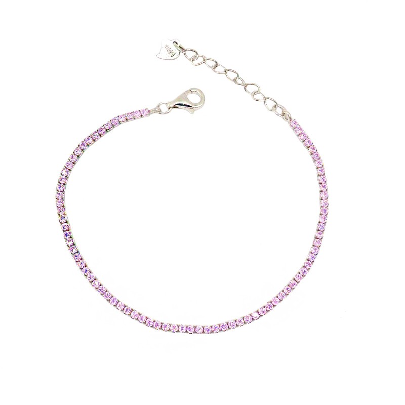 Bracciale tennis con zirconi rosa da 1,5 mm placcato oro bianco in argento 925