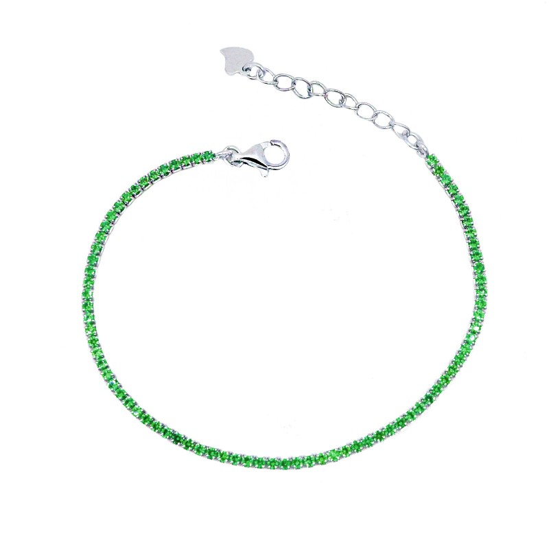 Bracciale tennis con zirconi verdi da 1,5 mm placcato oro bianco in argento 925