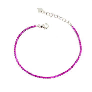 Bracciale tennis con zirconi rubino da 1,5 mm placcato oro bianco in argento 925