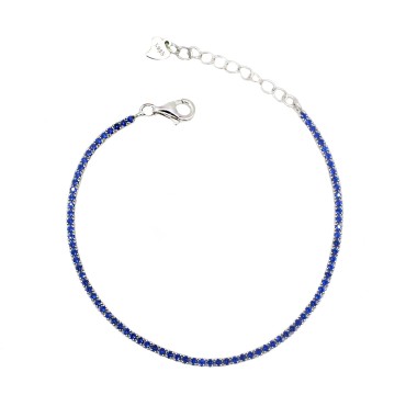 Bracciale tennis con zirconi blu da 1,5 mm placcato oro bianco in argento 925
