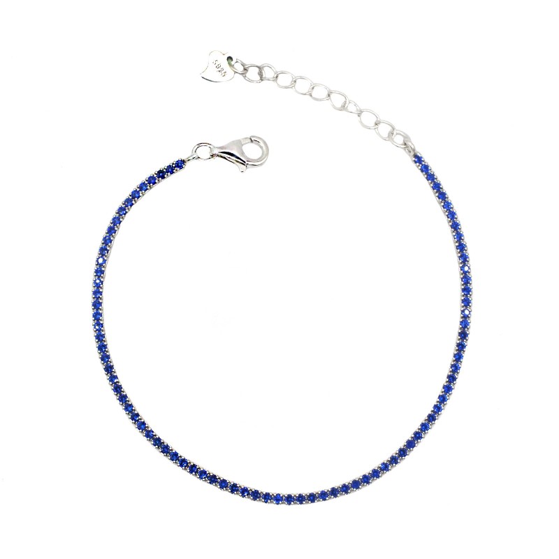Bracciale tennis con zirconi blu da 1,5 mm placcato oro bianco in argento 925