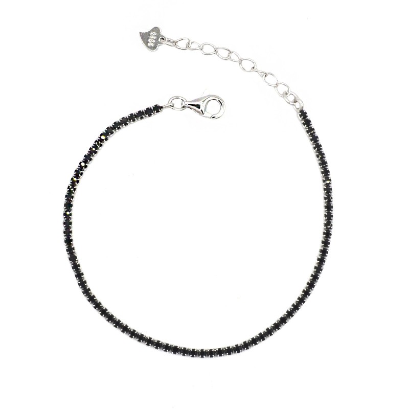 Bracciale tennis con zirconi neri da 1,5 mm placcato oro bianco in argento 925