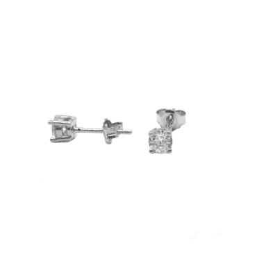 Orecchini punto luce con zircone bianco da 4 mm placcati oro bianco in argento 925