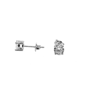 Orecchini punto luce con zircone bianco da 5 mm placcati oro bianco in argento 925