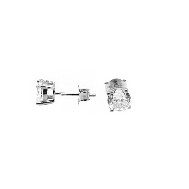 Orecchini punto luce con zircone bianco da 6 mm placcati oro bianco in argento 925