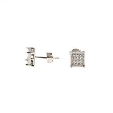 Orecchini al lobo quadrato zirconato bianco placcati oro bianco in argento 925