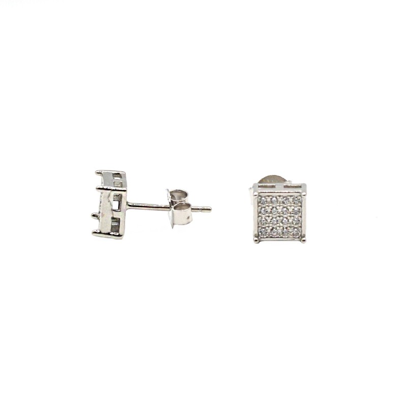 Orecchini al lobo quadrato zirconato bianco placcati oro bianco in argento 925
