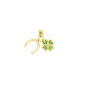 Ciondolo con soggetti ferro di cavallo zirconato bianco e quadrifoglio zirconato verde placcato oro giallo in argento 925