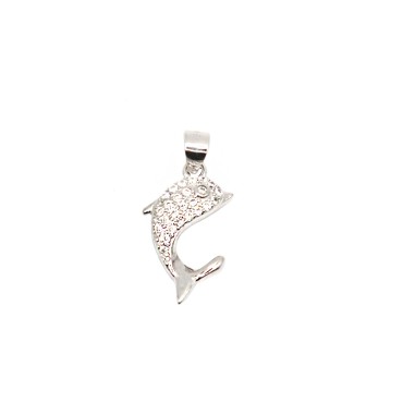 Ciondolo delfino semi zirconato bianco placcato oro bianco in argento 925