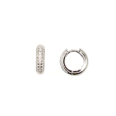 Orecchini a cerchio tubolare semizirconato bianco con chiusura a scattino placcati oro bianco in argento 925